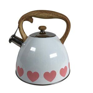 MasterClass Pink Heart Tea Kettle Whistling Stainless Steel Premium 2.6 QT